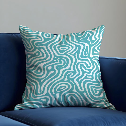 Abstract Swirl Cushion Cover, Teal Fluid Line Pattern Pillow Case