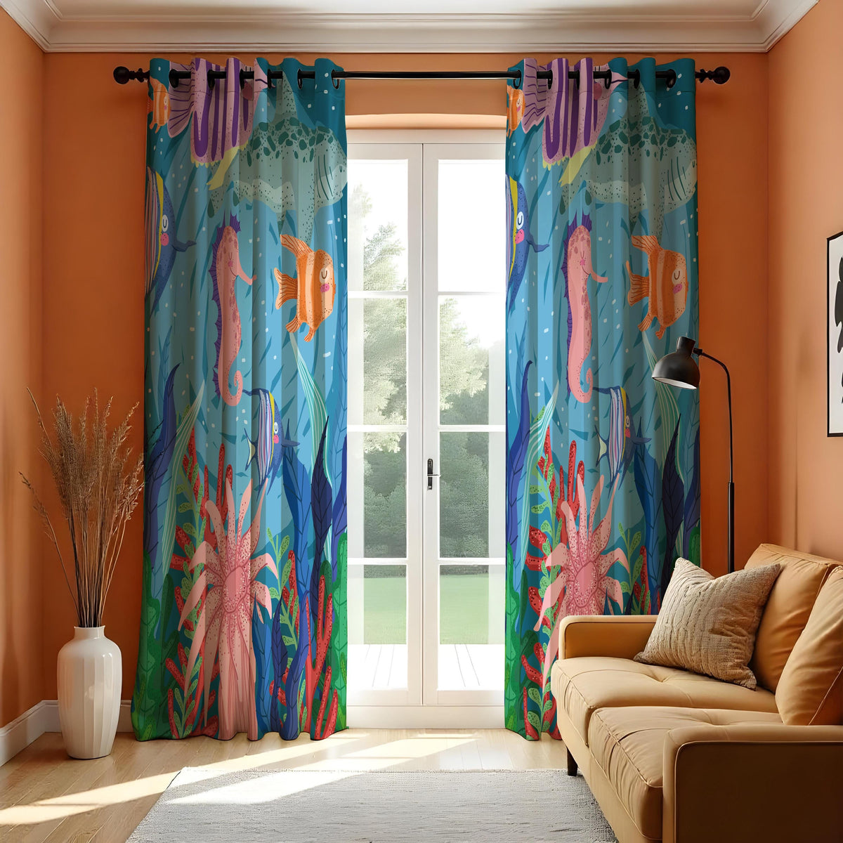 Kids Ocean Curtains, Underwater Fish & Seahorse Drapes