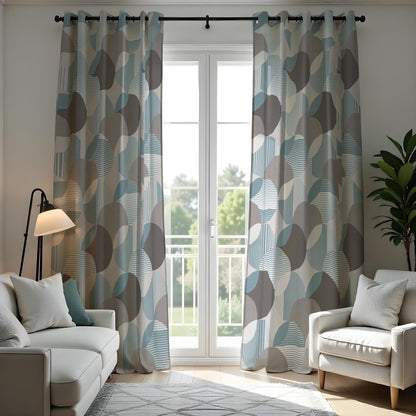 Blue Grey Geometric Curtains, Abstract Made to Measure Drapes
