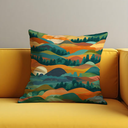 Colorful Mountain Sunset Cushion Cover, Abstract Landscape Pillow Case