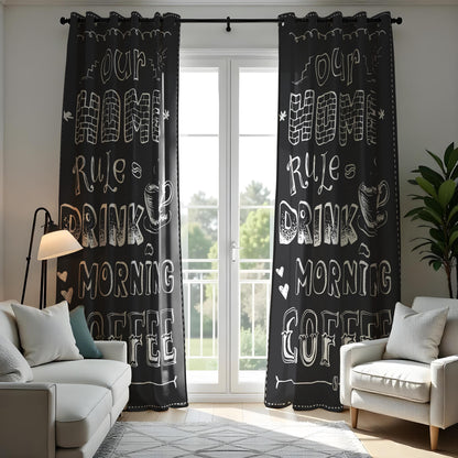 Black Coffee Kitchen Curtains, Funny Quote Cafe Drapes