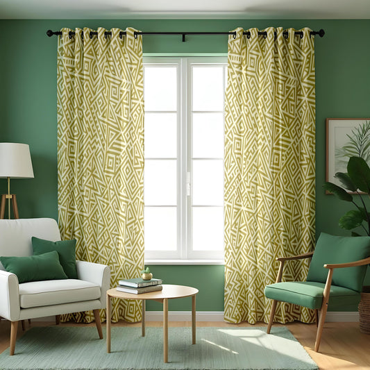 Mustard Geometric Abstract Curtains, Made to Measure Drapes