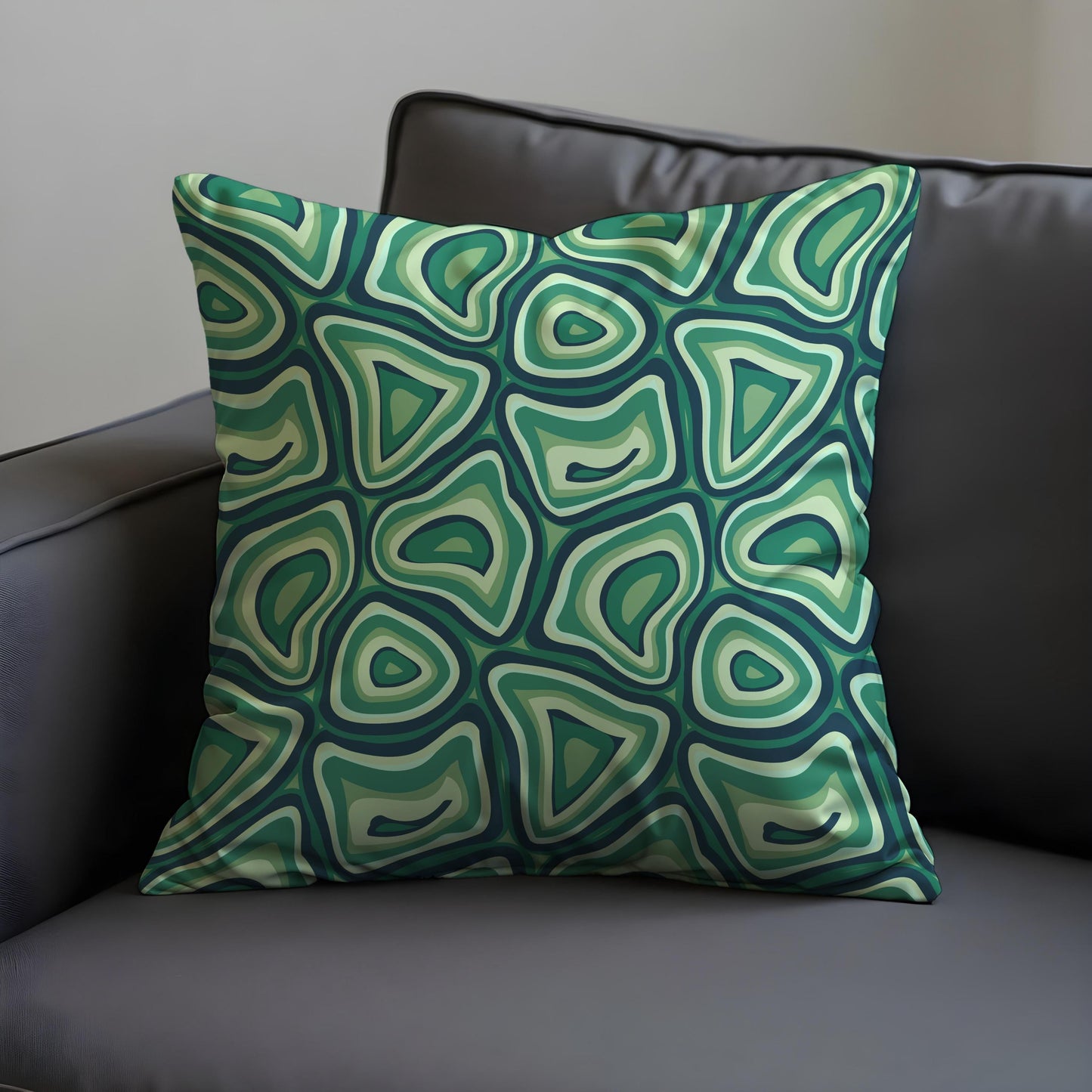 Retro Psychedelic Cushion Cover, Green Trippy Abstract Pillow Case