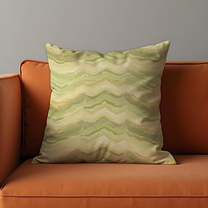 Earthy Wave Cushion Cover, Abstract Green & Beige Pillowcase