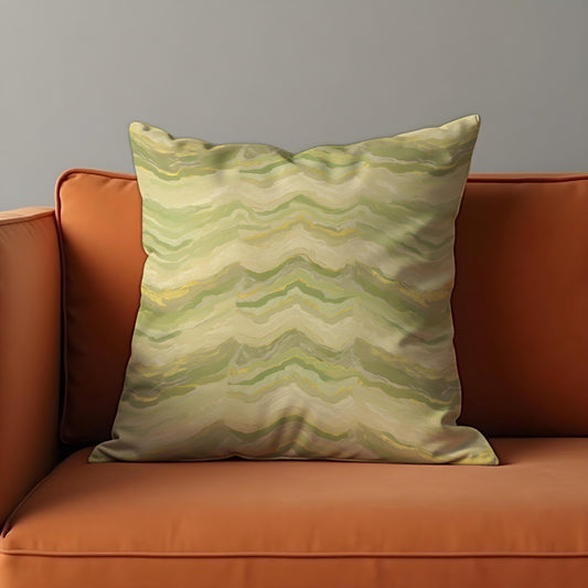 Earthy Wave Cushion Cover, Abstract Green & Beige Pillowcase