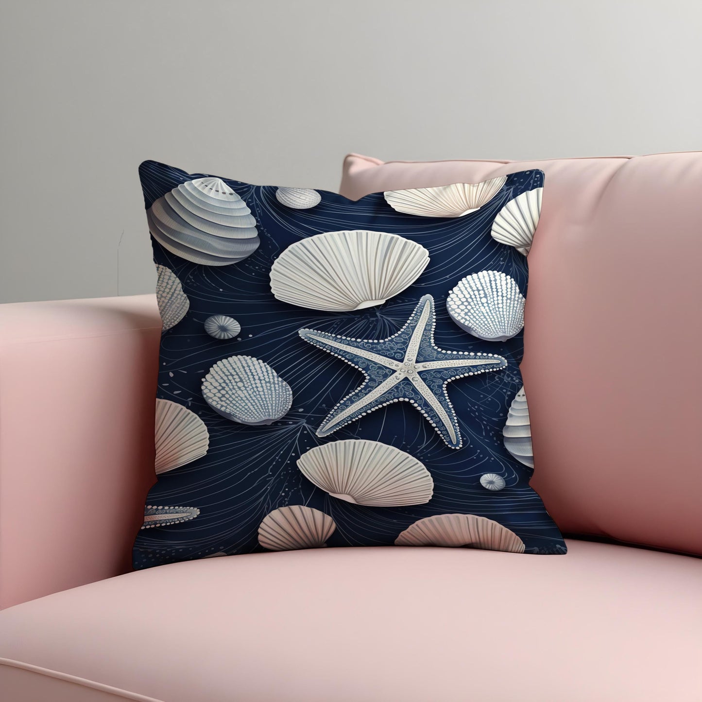 Nautical Seashell Starfish Cushion Cover, Coastal Beach Decor Pillow Case