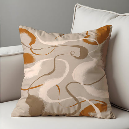 Abstract Beige & Terracotta Pillow Cover, Swirl Pattern Cushion Case