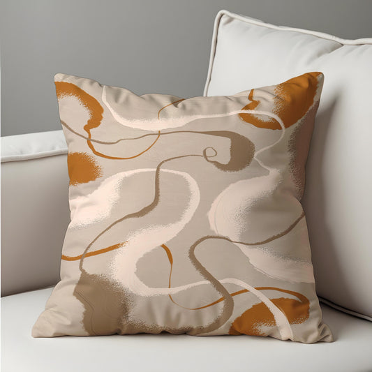 Abstract Beige & Terracotta Pillow Cover, Swirl Pattern Cushion Case