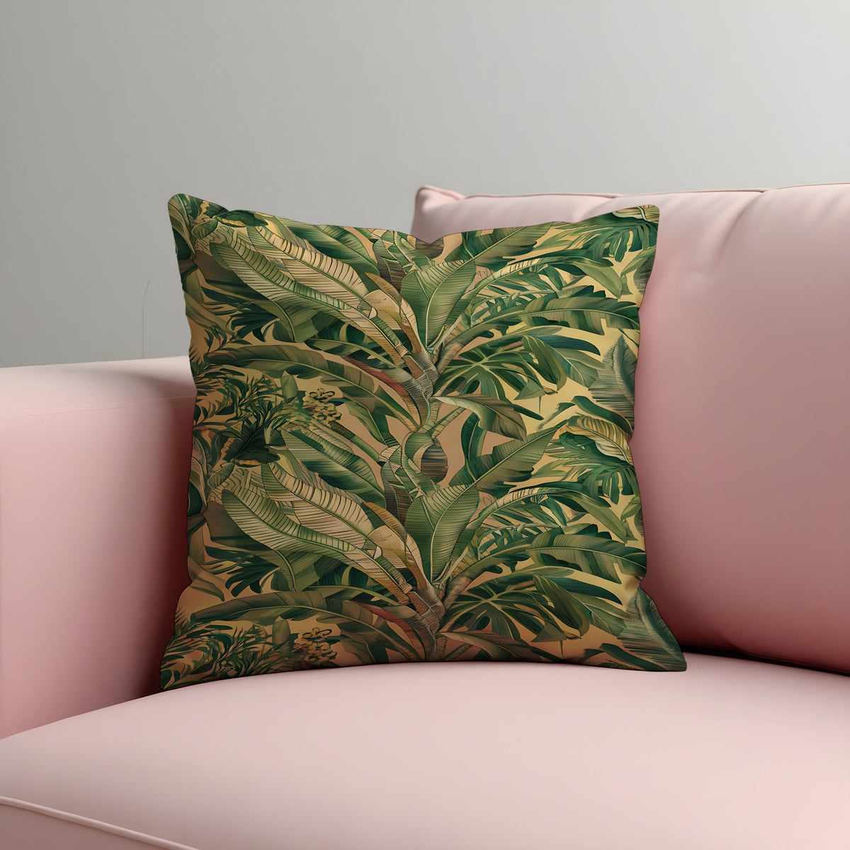 Palm Leaf Cushion Cover, Green Botanical Pillow Case