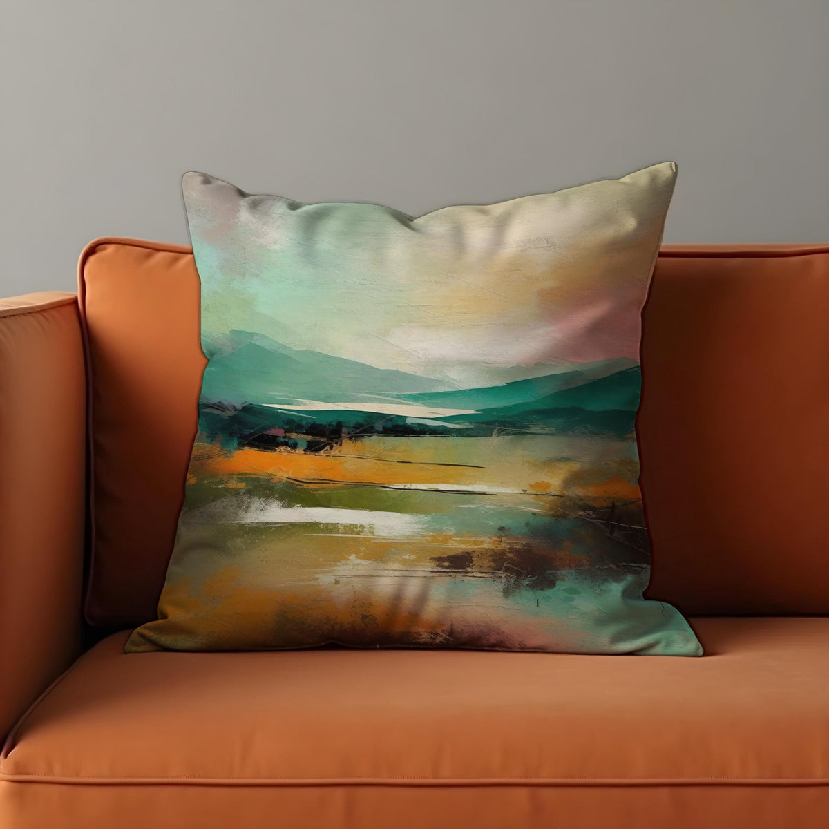 Abstract Landscape Cushion Cover, Scenic Nature Throw Pillow Case
