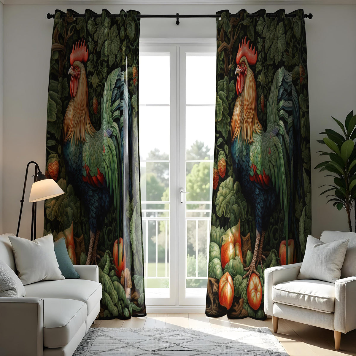 Rooster Kitchen Curtains, Farmhouse Chicken Print Drapes