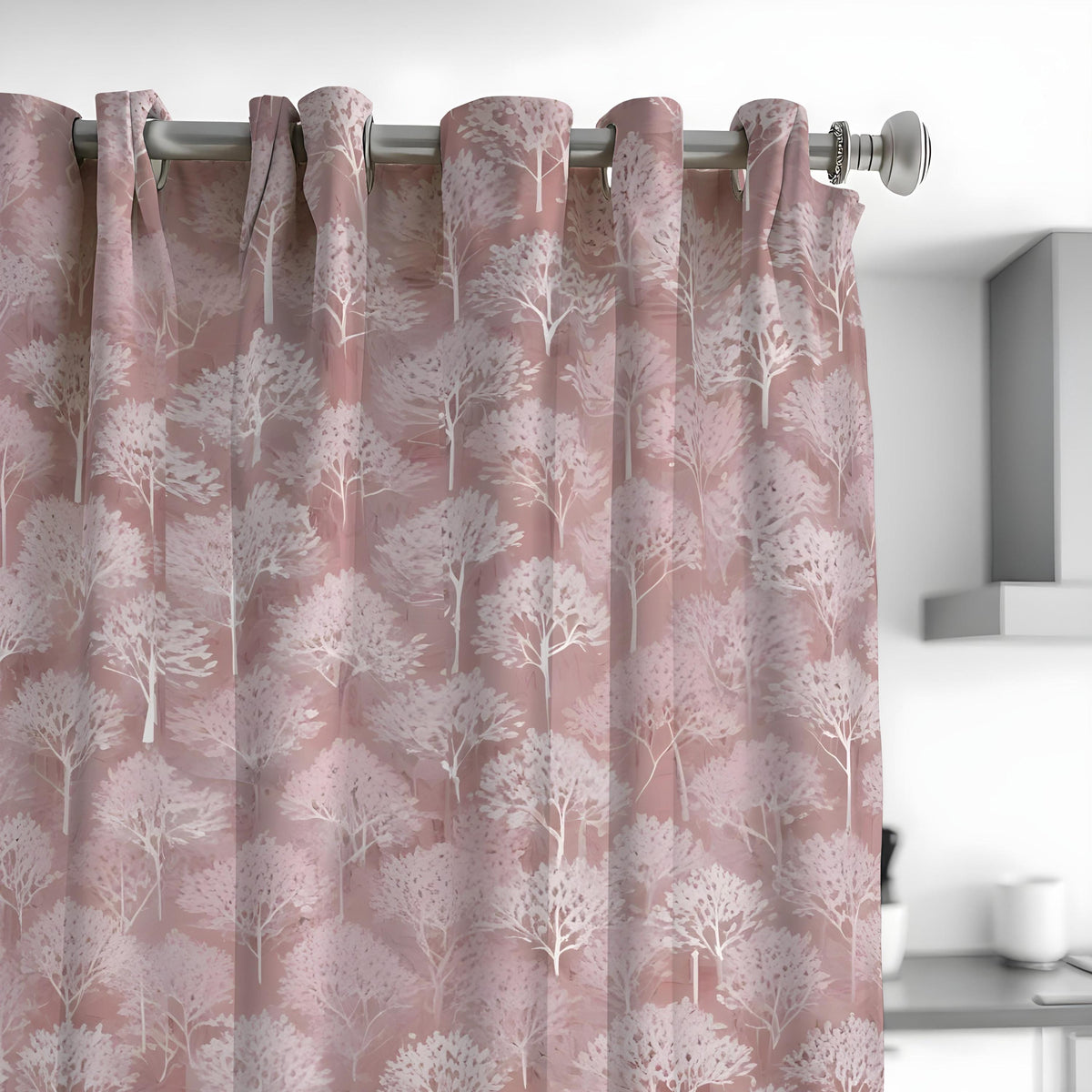Dusty Rose Tree Curtains, Pink Woodland Silhouette Drapes
