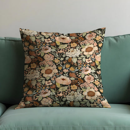 Autumn Floral Cushion Cover, Warm Beige, Blush & Brown Flowers Pillow Case