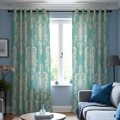Green Damask Curtains, Classic Pattern Custom Made Drapes