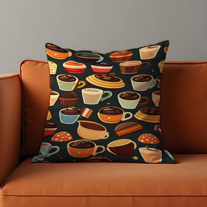 Coffee Lovers Pillow Cover, Mug and Pastry Cushion Case