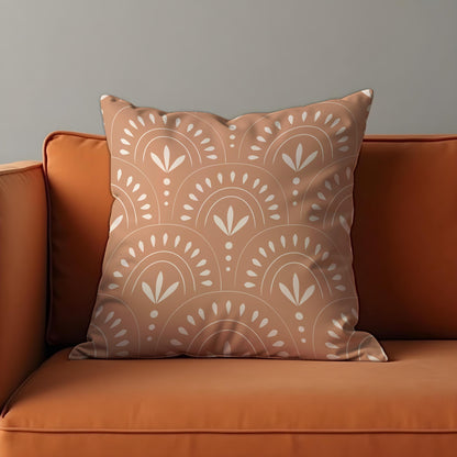 Boho Terracotta Cushion Cover, Rainbow & Leaf Pattern Pillow Case