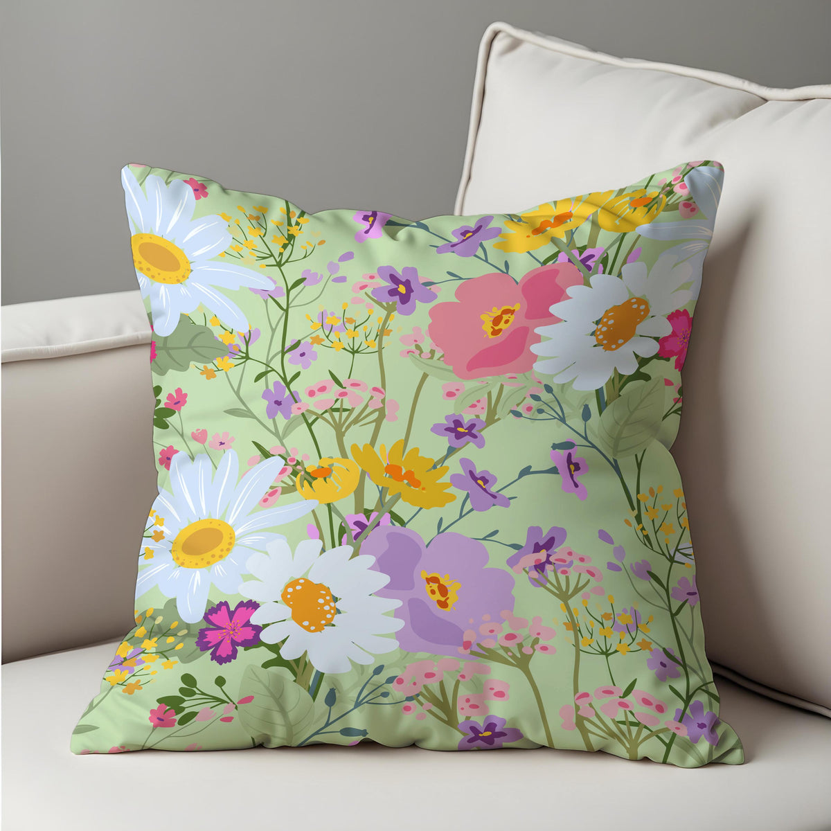 Pastel Floral Cushion Cover, Meadow Flower Pillow Case