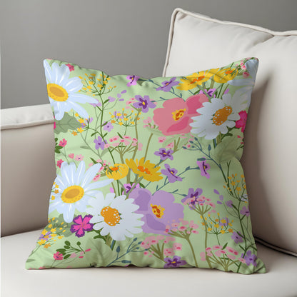 Pastel Floral Cushion Cover, Meadow Flower Pillow Case