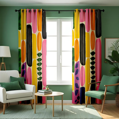 Bold Abstract Geometric Curtains, Mid Century Modern Drapes