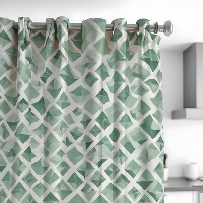 Green Multi Tone Abstract Curtains, Geometric Window Drapes