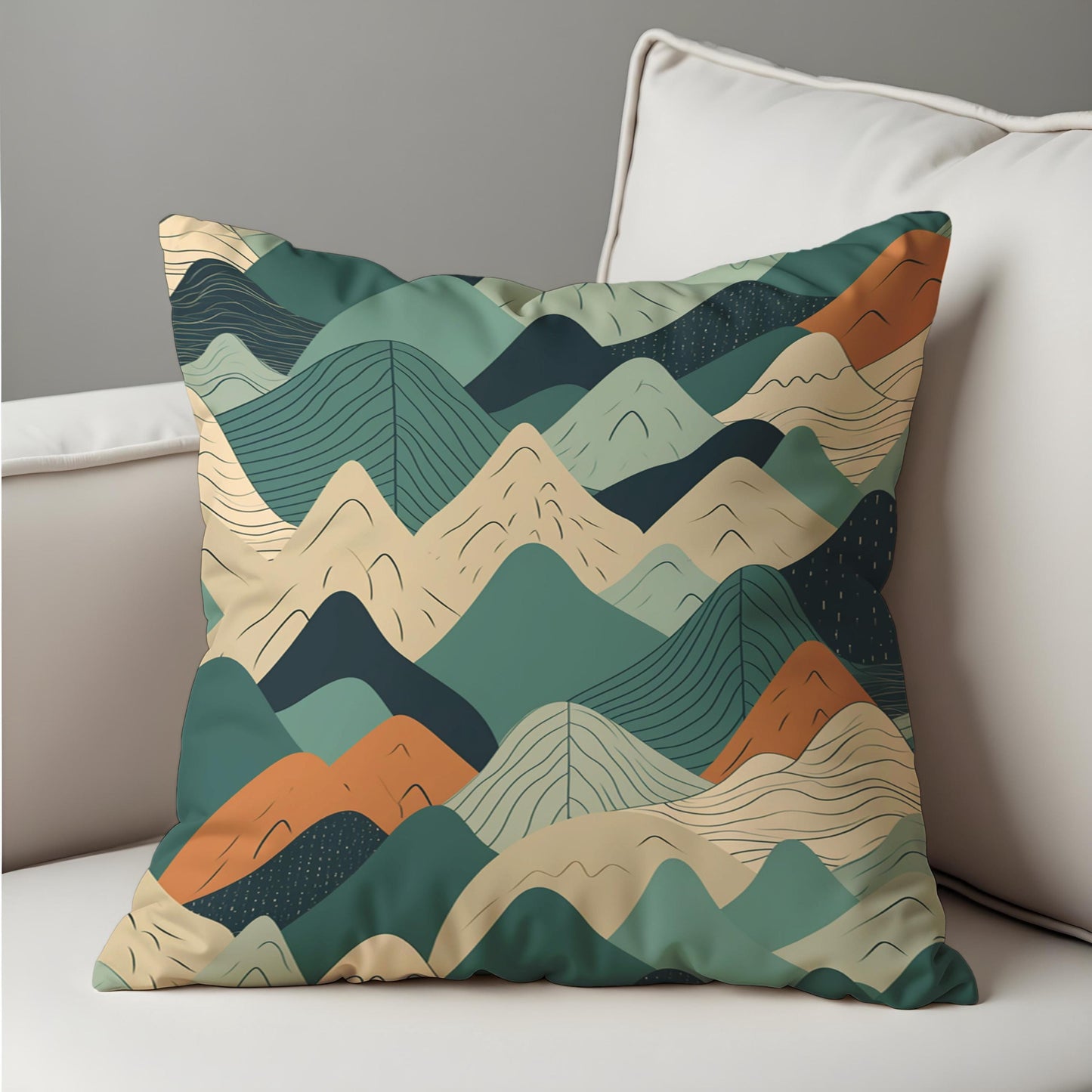 Abstract Mountain Cushion Cover, Geometric Landscape Pillow Case