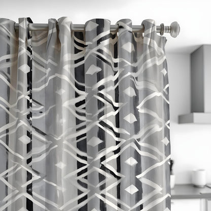 Grey Geometric Curtains, Neutral Abstract Pattern Drapes