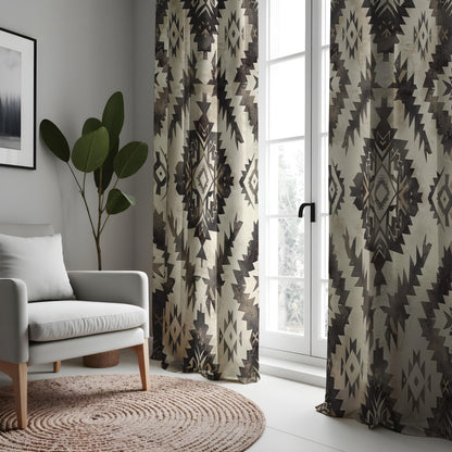 Neutral Aztec Curtains, Boho Tribal Western Window Drapes