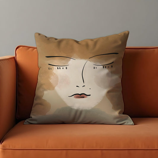 Abstract Face Art Cushion Cover, Minimalist Line Drawing Pillow Cover