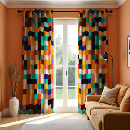 Color Block Wavy Curtains, Multicolor Geometric Drapes