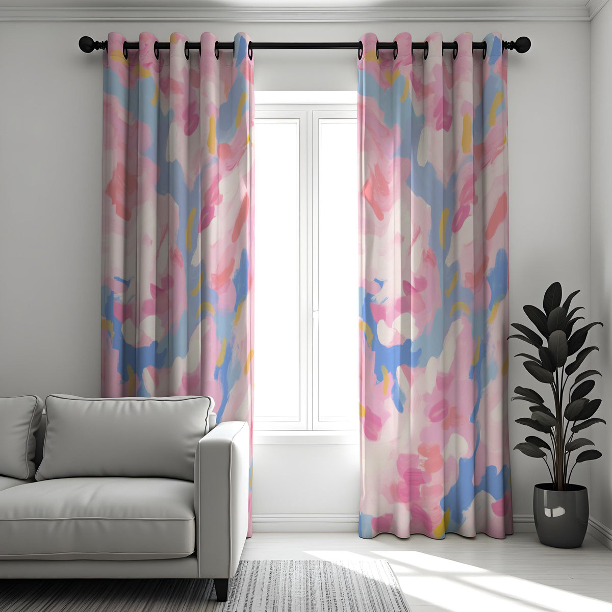 Pink Blue Pastel Watercolor Curtains, Abstract Print Drapes