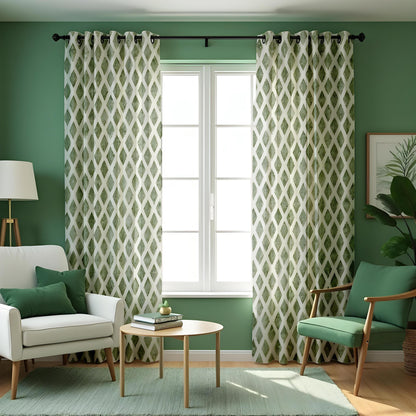 Green Geometric Curtain Panels, Abstract Print Custom Drapes