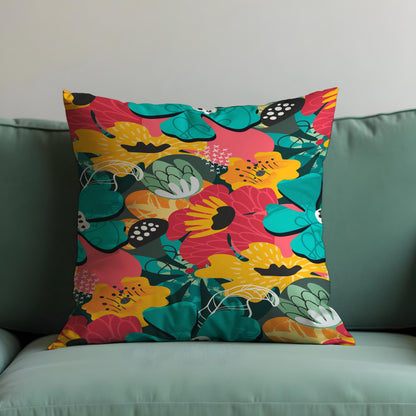 Bold Colorful Floral Cushion Cover, Vibrant Botanical Print Pillowcase