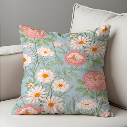 Blue Daisy Rose Cushion Cover, Floral Pillow Case