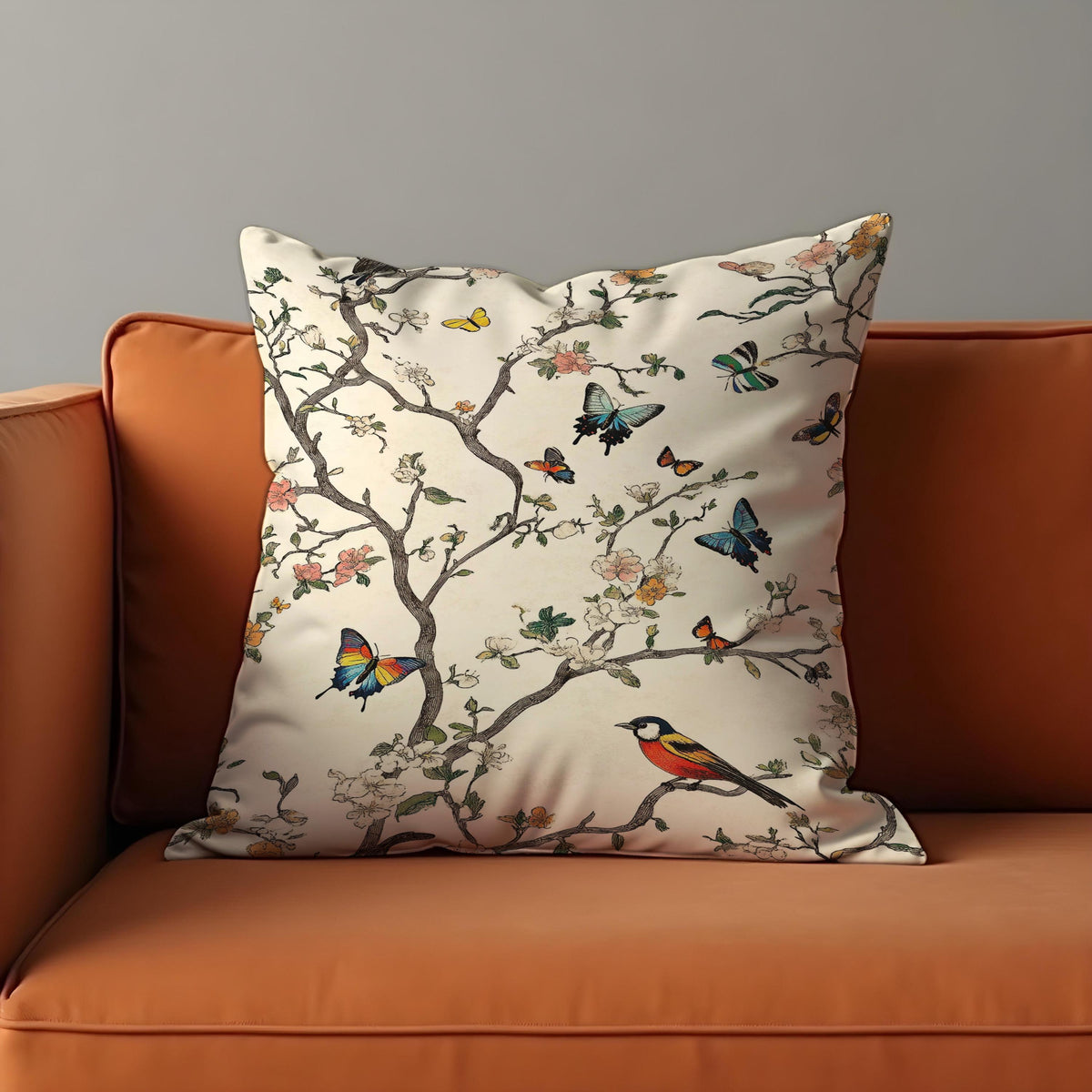 Bird Print Cushion Cover, Branch Throw Pillow Case