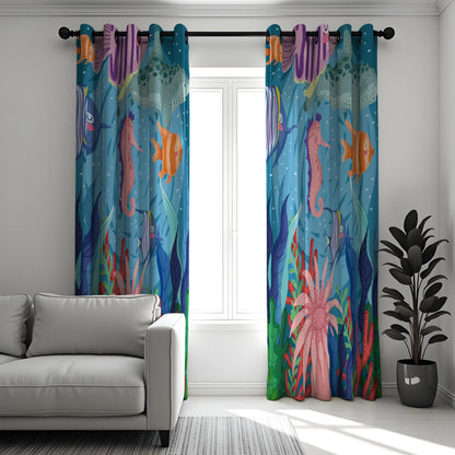 Kids Ocean Curtains, Underwater Fish & Seahorse Drapes
