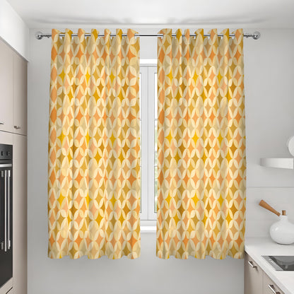 Orange Yellow Geometric Curtains, Mid Century Retro Drapes