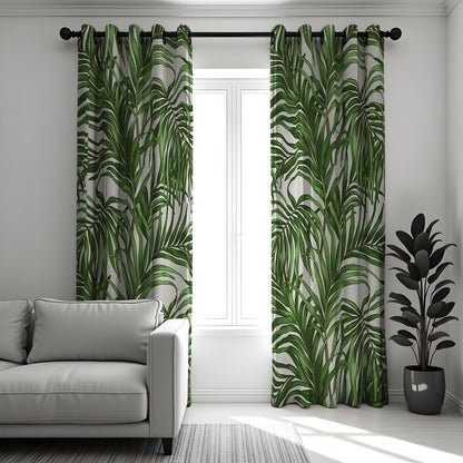 Green Palm Leaf Curtains, Tropical Botanical Custom Drapes