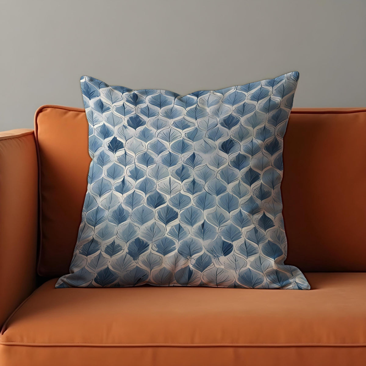 Blue Leaf Cushion Cover, Navy Botanical Throw Pillow Case