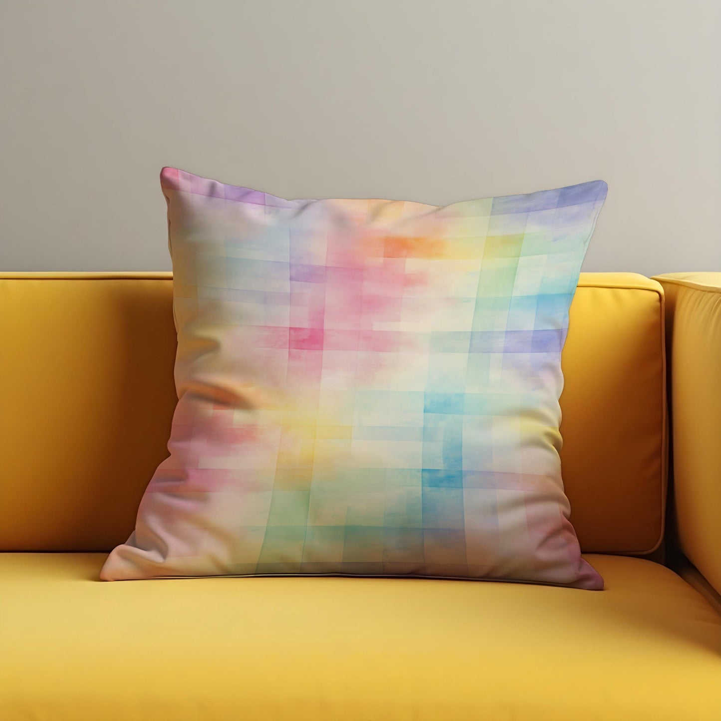 Pastel Rainbow Cushion Cover, Soft Watercolor Grid Throw Pillow Cover