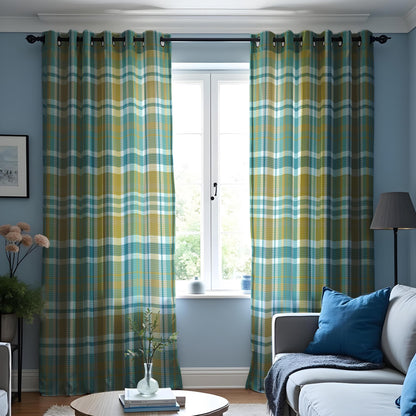 Green Plaid Check Curtains, Farmhouse Style Window Drapes
