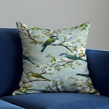 Bird Print Cushion Cover, Botanical Throw Pillow Case