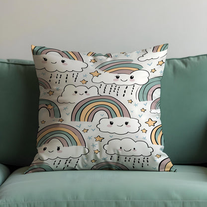 Rainbow Clouds Throw Pillow Cover, Nursery Cushion Case