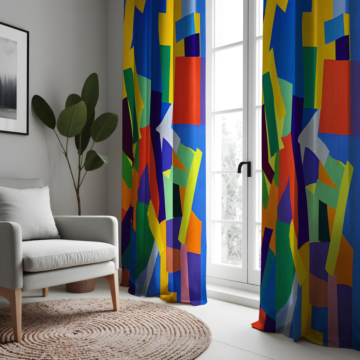 Bold Color Block Curtains, Multicolor Abstract Drapes