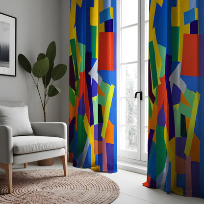 Bold Color Block Curtains, Multicolor Abstract Drapes
