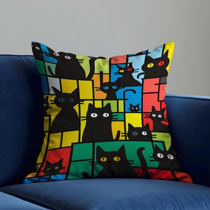 Colorful Black Cat Cushion Cover, Modern Art Throw Pillow Case