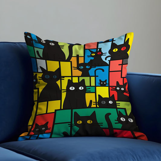 Colorful Black Cat Cushion Cover, Modern Art Throw Pillow Case