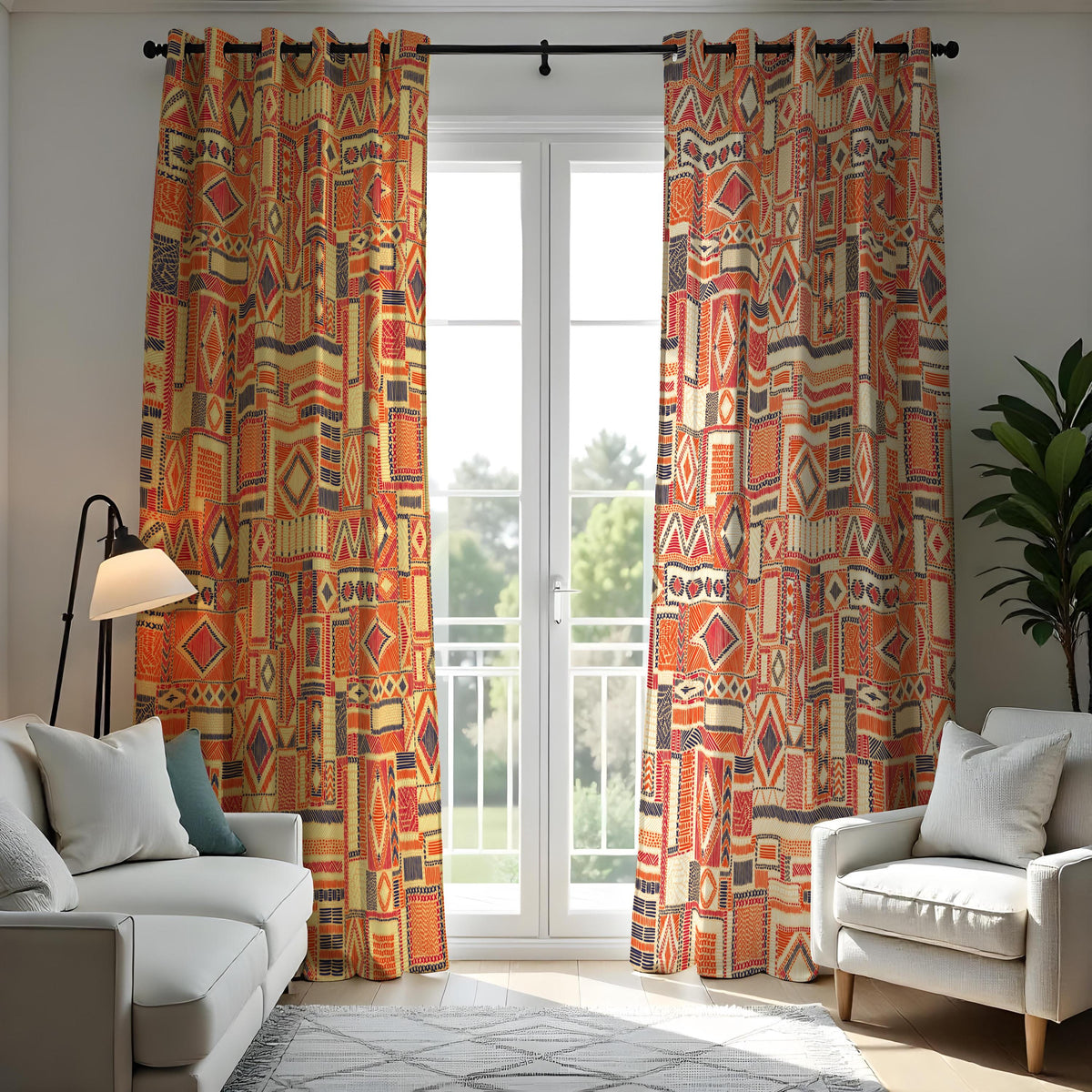 Tribal Boho Curtains, Colorful Aztec Geometric Drapes