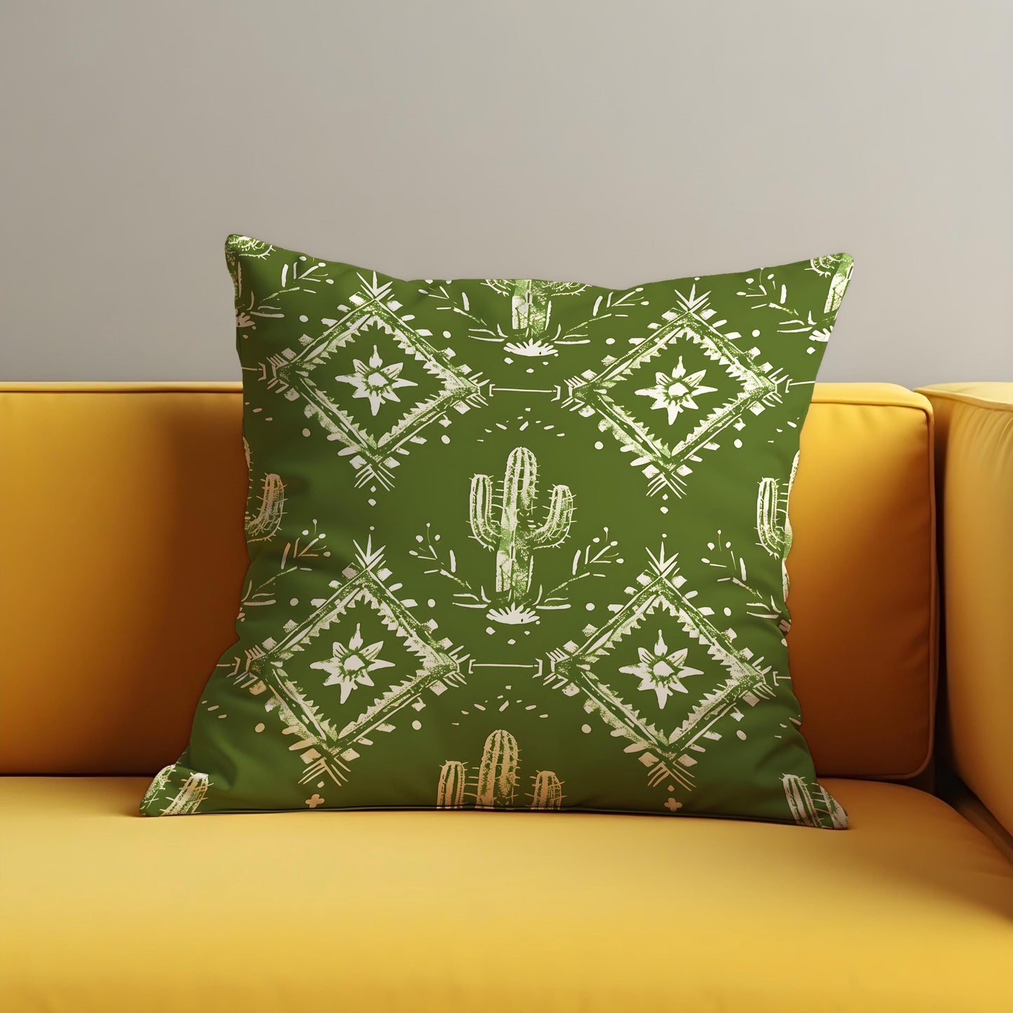 Green Southwestern Cushion Cover, Cactus and Tribal Print Pillow Case