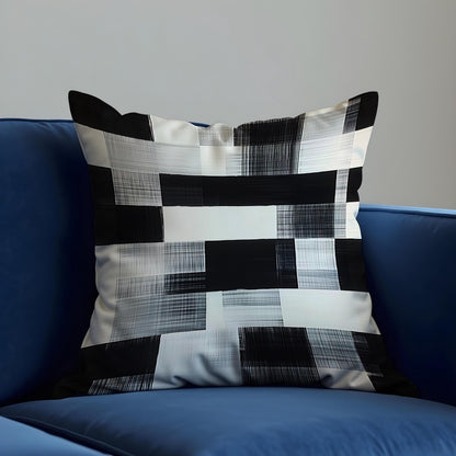 Black & White Grid Cushion Cover, Brushstroke Throw Pillow Cover