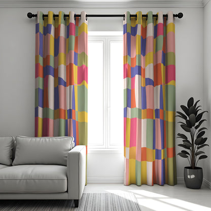 Rainbow Checkered Curtains, Colorful Kids Room Drapes